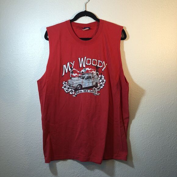 Sleeveless Muscle T Shirt Humor Red Size XL Cotton EUC Most Brand Mens - Picture 1 of 6
